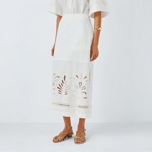 John Lewis Eyelet Cotton Midi Skirt Size 16 White